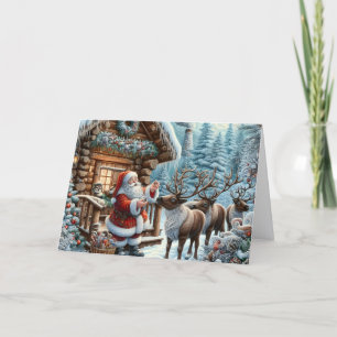 Carte de Noël avec le Père Noël et ses rennes