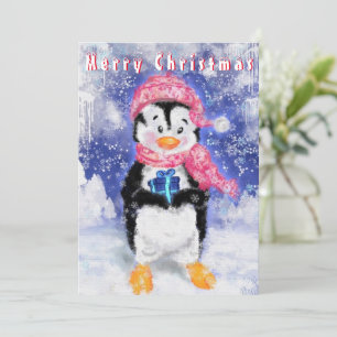Carte de Noël avec Manchot Joyeux - Amusant