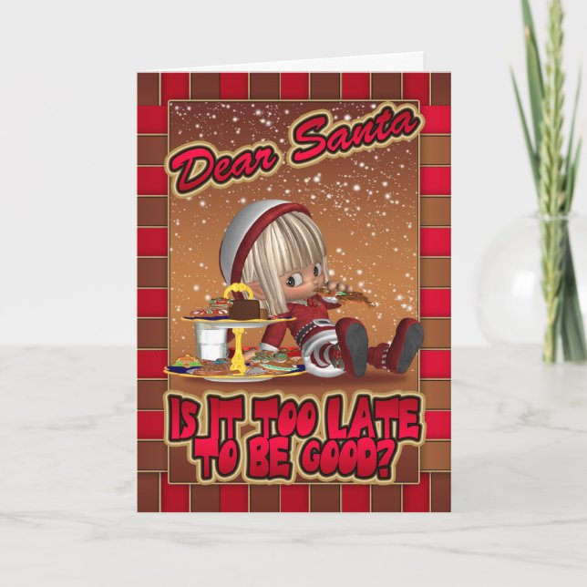 Carte De Noël Avec Naughty Cute Elf Manger Gingemb (Devant)