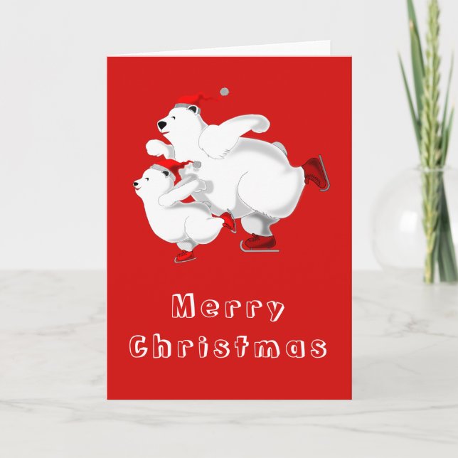 Carte de Noël avec ours de patinage Famille (Devant)
