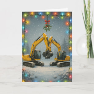 Carte de Noël avec pelleteuses qui s'embrassent