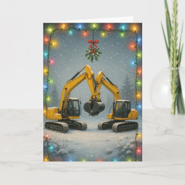 Carte de Noël avec pelleteuses qui s'embrassent (Devant)
