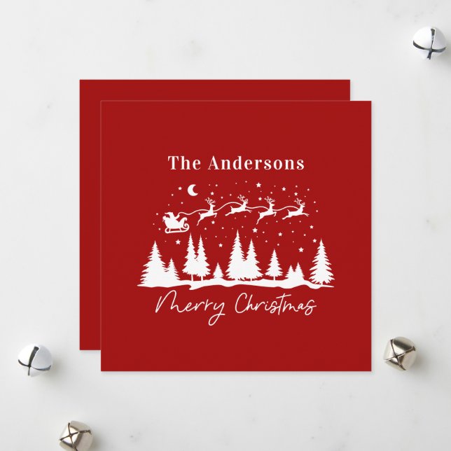 Carte de Noël avec père Noël et traîneau de rennes (Devant/Arrière en situation)