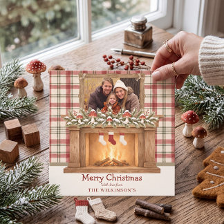 Carte de Noël avec photo de cheminée cosy