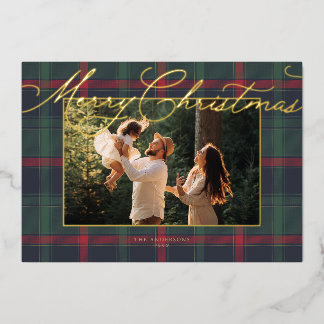 Carte de Noël avec photo de famille en plaid prépp