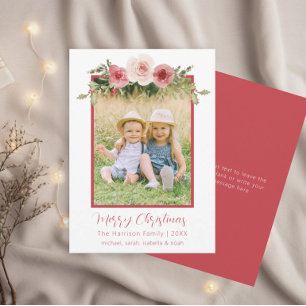 Carte de Noël avec photo de famille Pastel Roses &