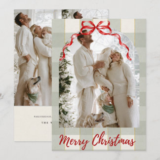 Carte de Noël avec photo de famille ruban Gingham
