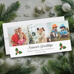 Carte de Noël avec photo de houx vert et de baies