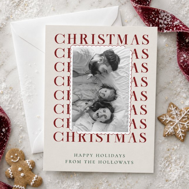 Carte de Noël avec photo de Noël en typographie mo (Modern Typography Christmas Photo Holiday Card)