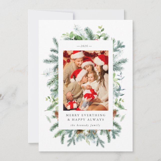 Carte de Noël avec photo de pin et de baies (Devant)