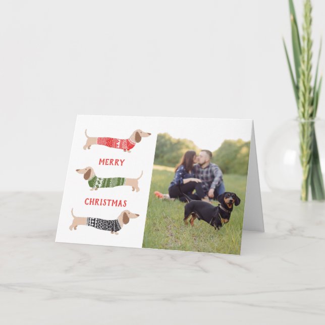 Carte de Noël avec photo drôle de chien teckel  (Devant)