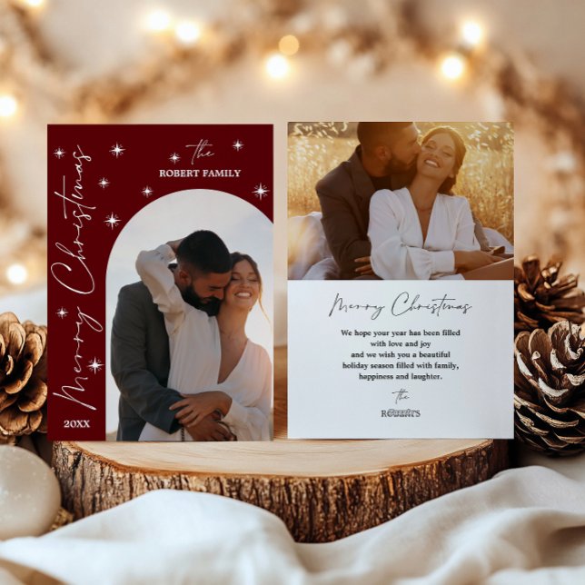 Carte de Noël avec photo et arche rouge foncé mode (Créateur téléchargé)