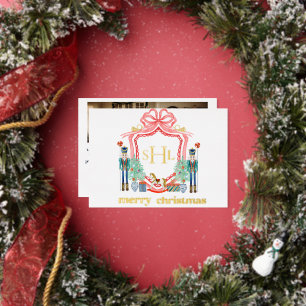 Carte de Noël avec photo et monogramme en feuille 