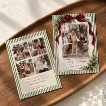 Carte de Noël avec photo, rayure vert sauge et noe
