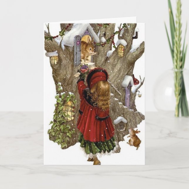 Carte de Noël avec poème d'amitié, fille & animaux (Devant)