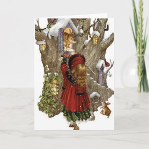 Carte de Noël avec poème d'amitié, fille & animaux