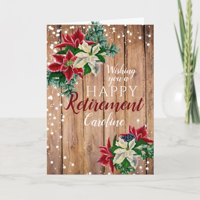 Carte de Noël avec poinsettia pour retraite rustiq (Devant)