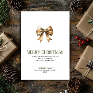 Carte de Noël avec ruban terreux en typographie sc