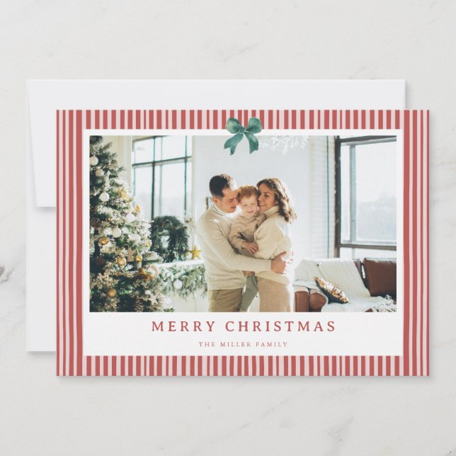 Carte de Noël avec ruban vert et rayures rouges po (Devant)