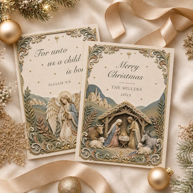 Carte de Noël avec scène de la Nativité et verset  (Bible Verse Nativity Scene Merry Christmas Card)