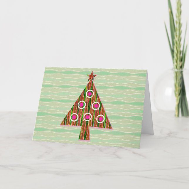 Carte de Noël avec un arbre de style rétro vert et (Devant)