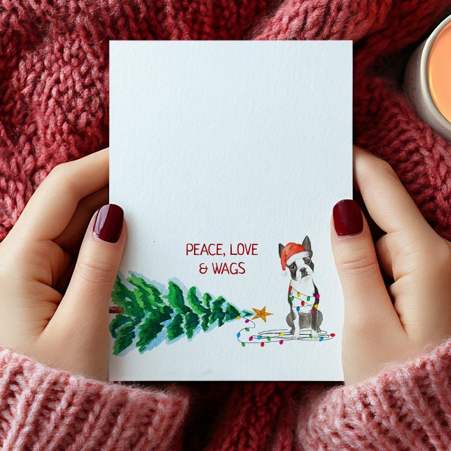 Carte de Noël avec un arbre et un Boston Terrier p (Boston Terrier Christmas Tree Holiday Card)