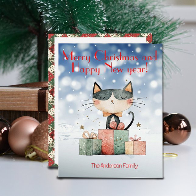 Carte de Noël avec un chat mignon Cadeau de Noël (Créateur téléchargé)