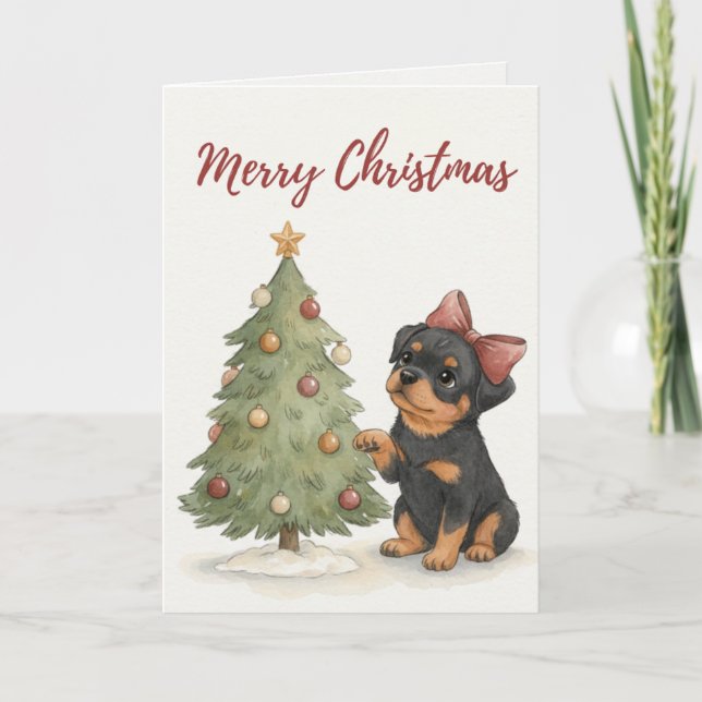 Carte de Noël avec un chiot Rottweiler mignon (Devant)