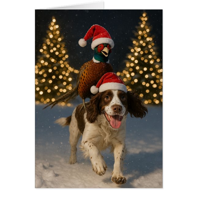 Carte de Noël avec un faisan chevauchant un Spring (Devant)
