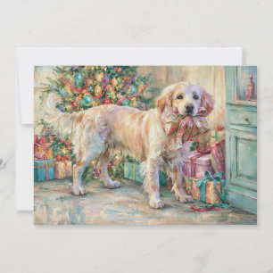 Carte de Noël avec un Golden Retriever et un sapin