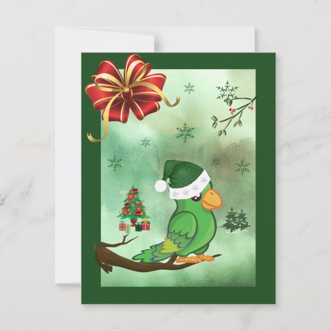 Carte de Noël avec un oiseau portant un chapeau de (Devant)
