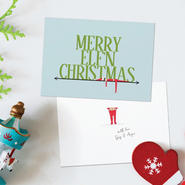 Carte de Noël avec un panneau en fer forgé Elf She (Créateur téléchargé)