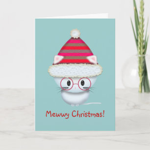 Carte de Noël avec un petit chaton blanc mignon