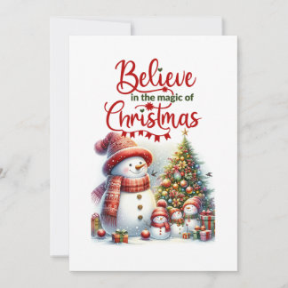 Carte de Noël avec une famille de bonhomme de neig