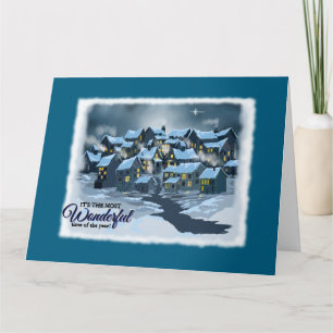 Carte de Noël avec village prêt pour les Saisons