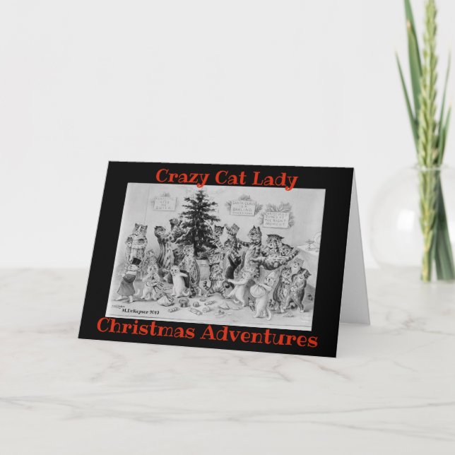 Carte de Noël Aventures de Noël de Dame Chat Fou (Devant)