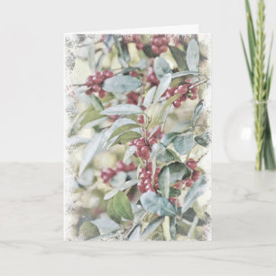 Carte de Noël Baies de houx givré dans la neige