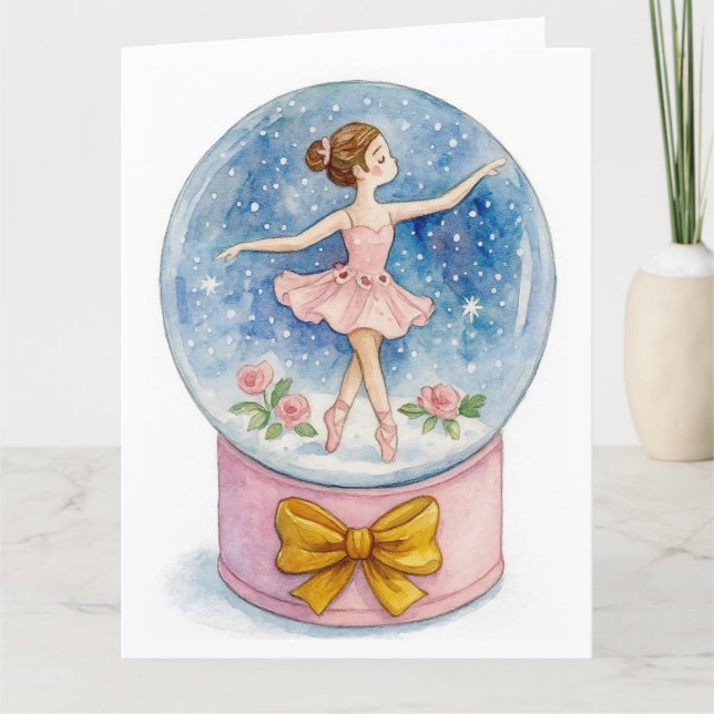Carte de Noël Ballerine sous Globe de Neige (Devant)