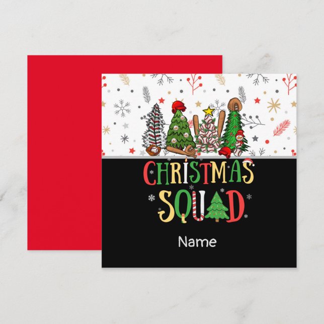 Carte de Noël Baseball sapin flocon de neige (Devant / Derrière)