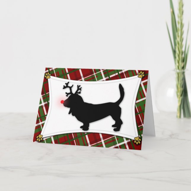 Carte de Noël Basset Hound Reindeer (Devant)