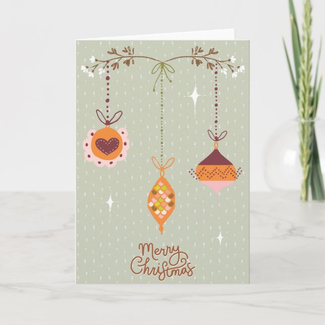 Carte de Noël - Baubles rustiques style boho migno (Devant)