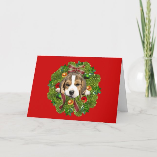Carte de Noël beagle couronne (Devant)