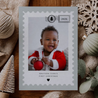 Carte de Noël bébé 1er Noël timbre-poste vert saug