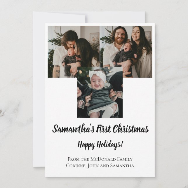 Carte de Noël bébé premier Noël 3 photo nom (Devant)