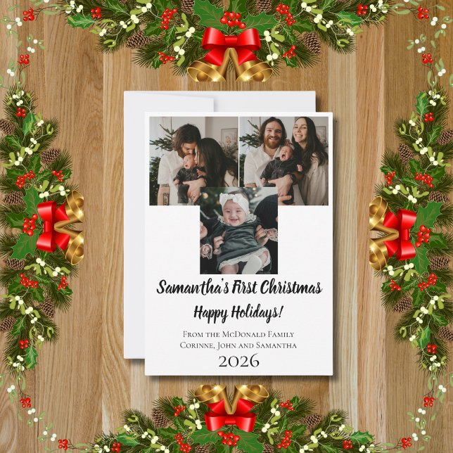 Carte de Noël bébé premier Noël 3 photo nom (Créateur téléchargé)