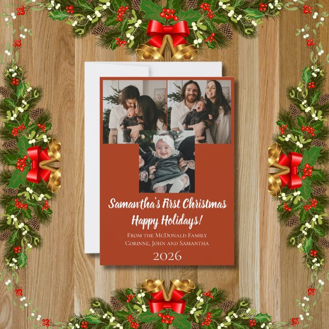 Carte de Noël bébé premier Noël 3 photo nom (Créateur téléchargé)