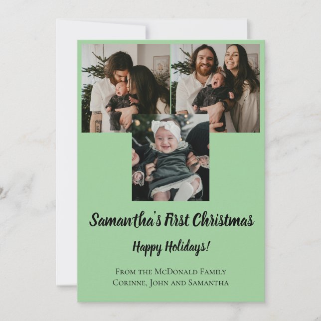 Carte de Noël bébé premier Noël 3 photo nom (Devant)