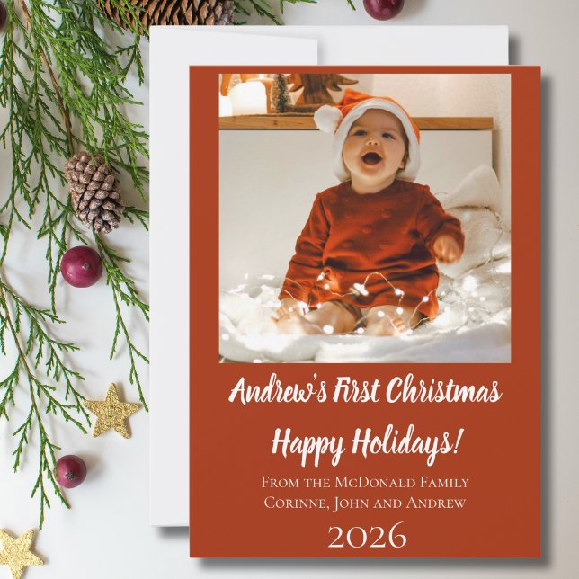 Carte de Noël bébé premier Noël rouge nom année (Créateur téléchargé)