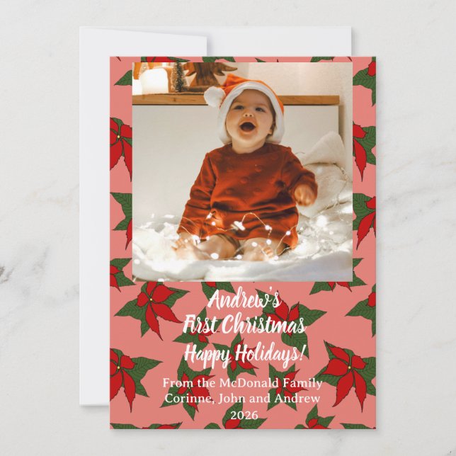 Carte de Noël bébé premier Noël rouge photo (Devant)