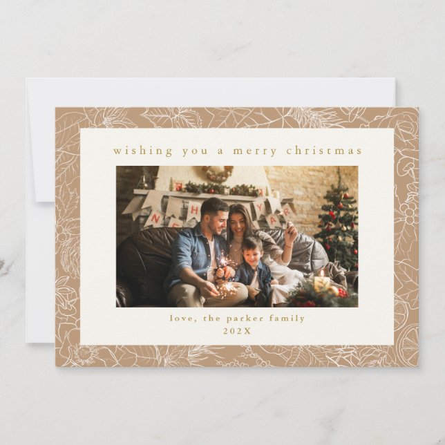 Carte de Noël Beige Motif Custom Photo (Devant)